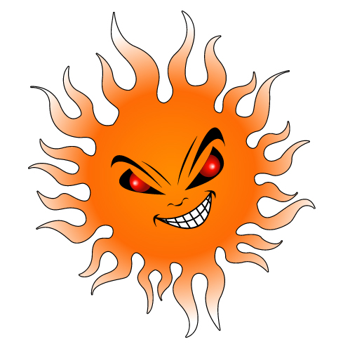 Wicked Sun Logo for Ray's Sunshine Cycles - a cartoon sun that looks sinister.