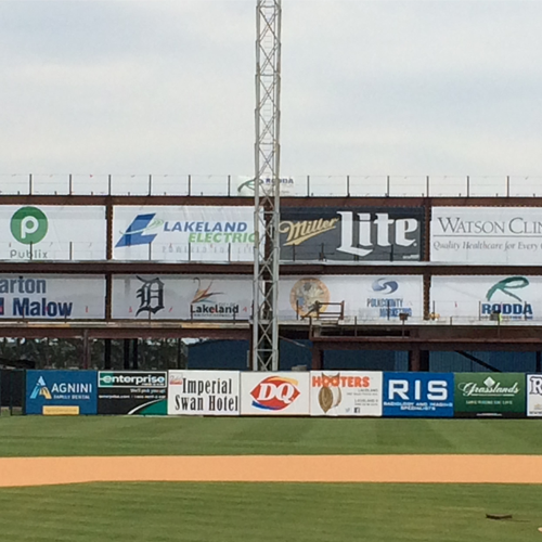 Large Banners and Outfield graphics at Joker Marchent Stadium.